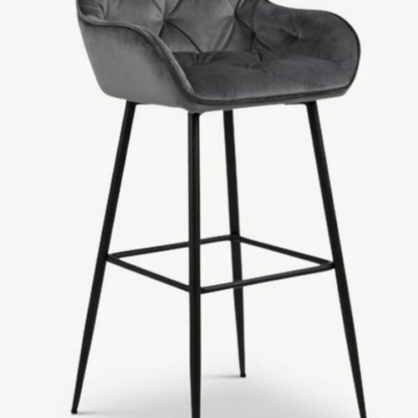 Krzesło barowe BROOKE, szary aksamit i czarne nogi (2577)