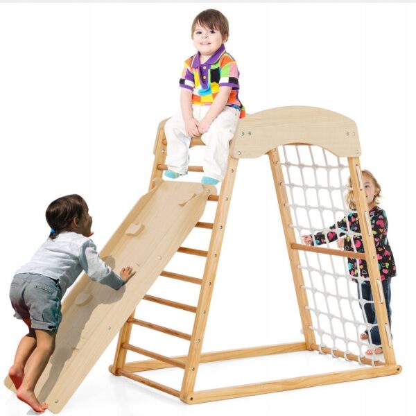 6 w 1 Drewniany kryty plac zabaw Jungle Gym z dwustronną rampą (2622)