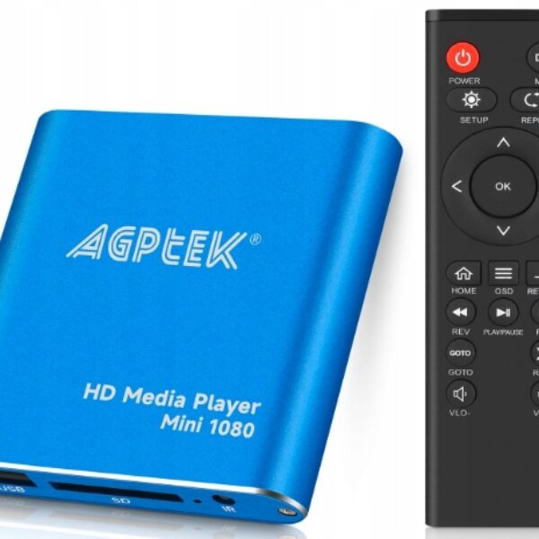 Odtwarzacz multimedialny HD AGPtek miniHD Niebieski z pilotem 1080P (B4132)