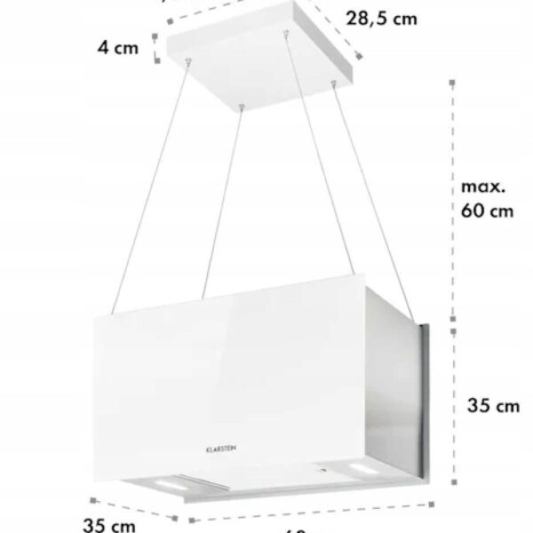 OKAP KUCHENNY WYSPOWY KLARSTEIN POCHŁANIACZ 60CM 590M³/H LED BIAŁY (2378)
