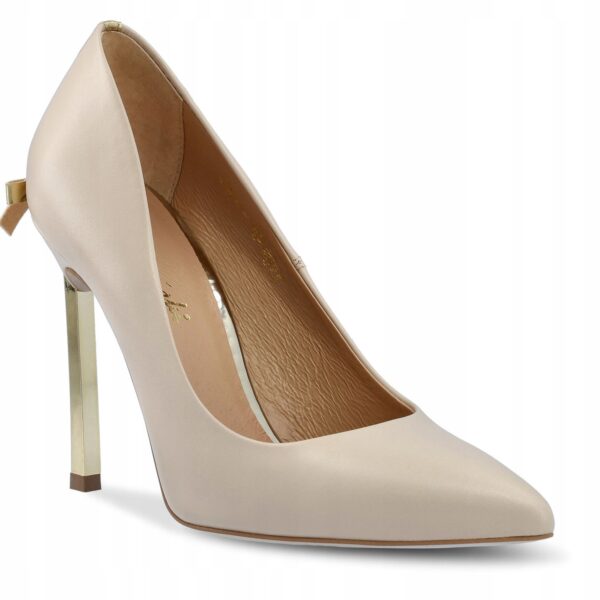 Szpilki R.Polański 1223 - Beżowy Lico/Złoty rozmiar 41 (B1273)