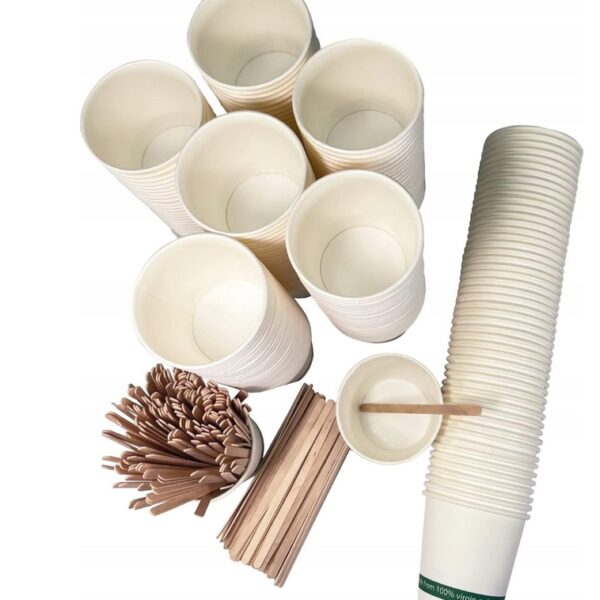 GoBeTree 200szt Białe jednorazowe kubki do kawy 120 ml+mieszadełka (B3175)